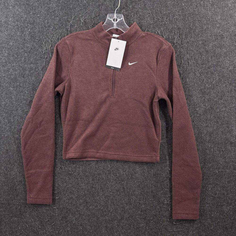 Nike Phoenix Plush Pullover Women's Small Burgundy Fleece 1/4 Zip Cropped